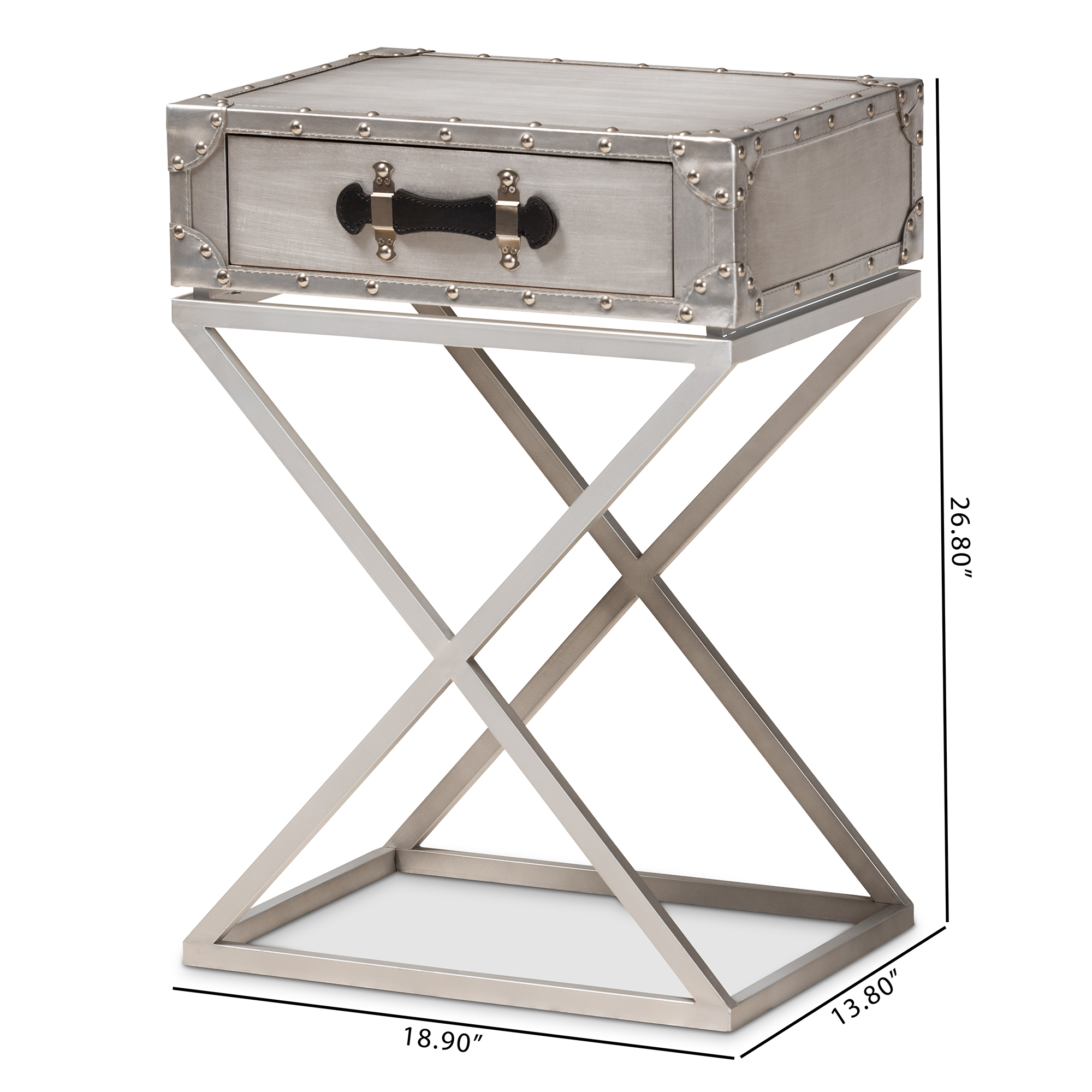 Baxton Studio William Modern French Industrial Silver Metal 1-Drawer End Table