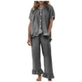 thumbnail image 2 of LEWKW Short Sleeve Plaid Pajama Sets for Women Button Down Ruffle Hem Top & Pants Soft Gingham Sleepwear Cute Casual Loungewear 2 Piece Outfits, 2 of 7