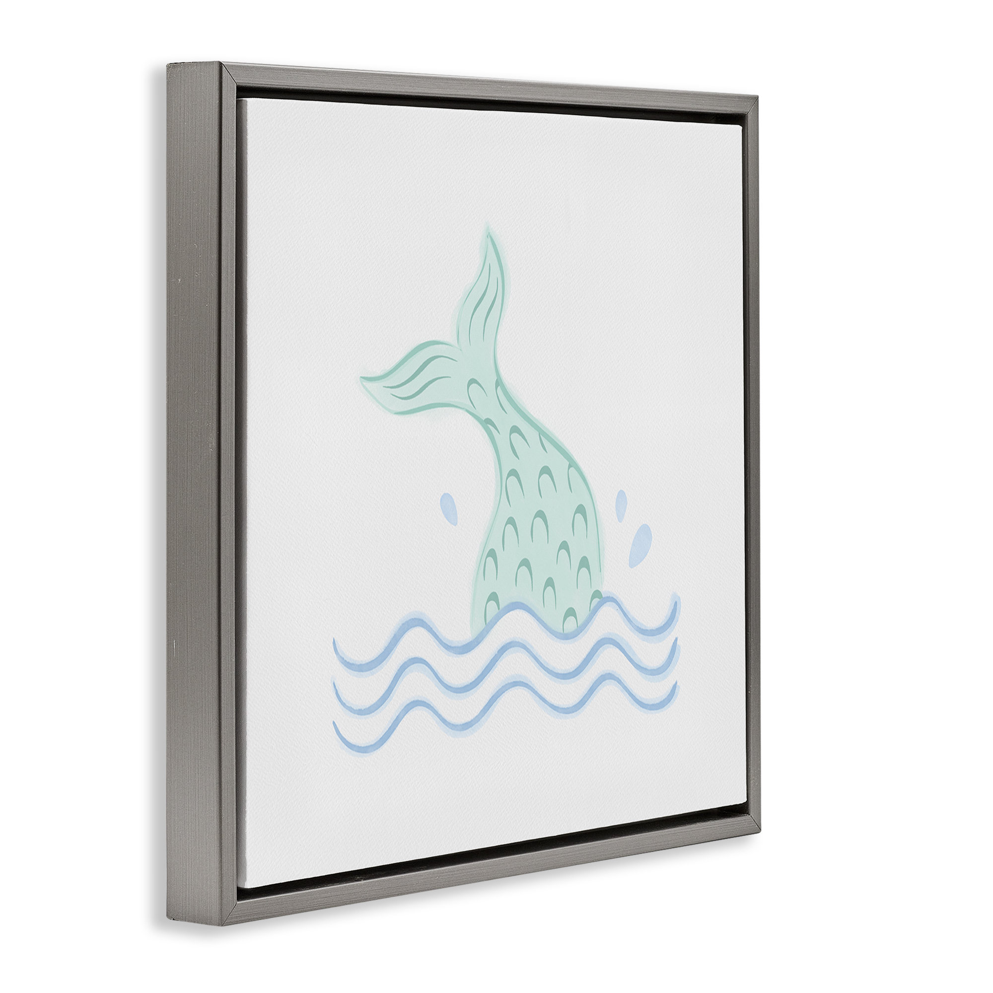 Stupell Industries Mermaid Tail in Water Fantasy & Sci-Fi Painting Gray Floater Framed Canvas Art Print Wall Art, 18 x 18