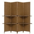 thumbnail image 4 of THY COLLECTIBLES Freestanding Woven Bamboo 4 Panels Hinged Privacy Panel Screen Partition Wall With 2 Display Shelves Holding Room Divider With Shelves-Bamboo (Coffeebrown), 4 of 6