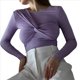 thumbnail image 2 of Camiseta Asimétrica de Larga con Cuello en V y Frontal para Mujer Púrpura L, 2 of 9
