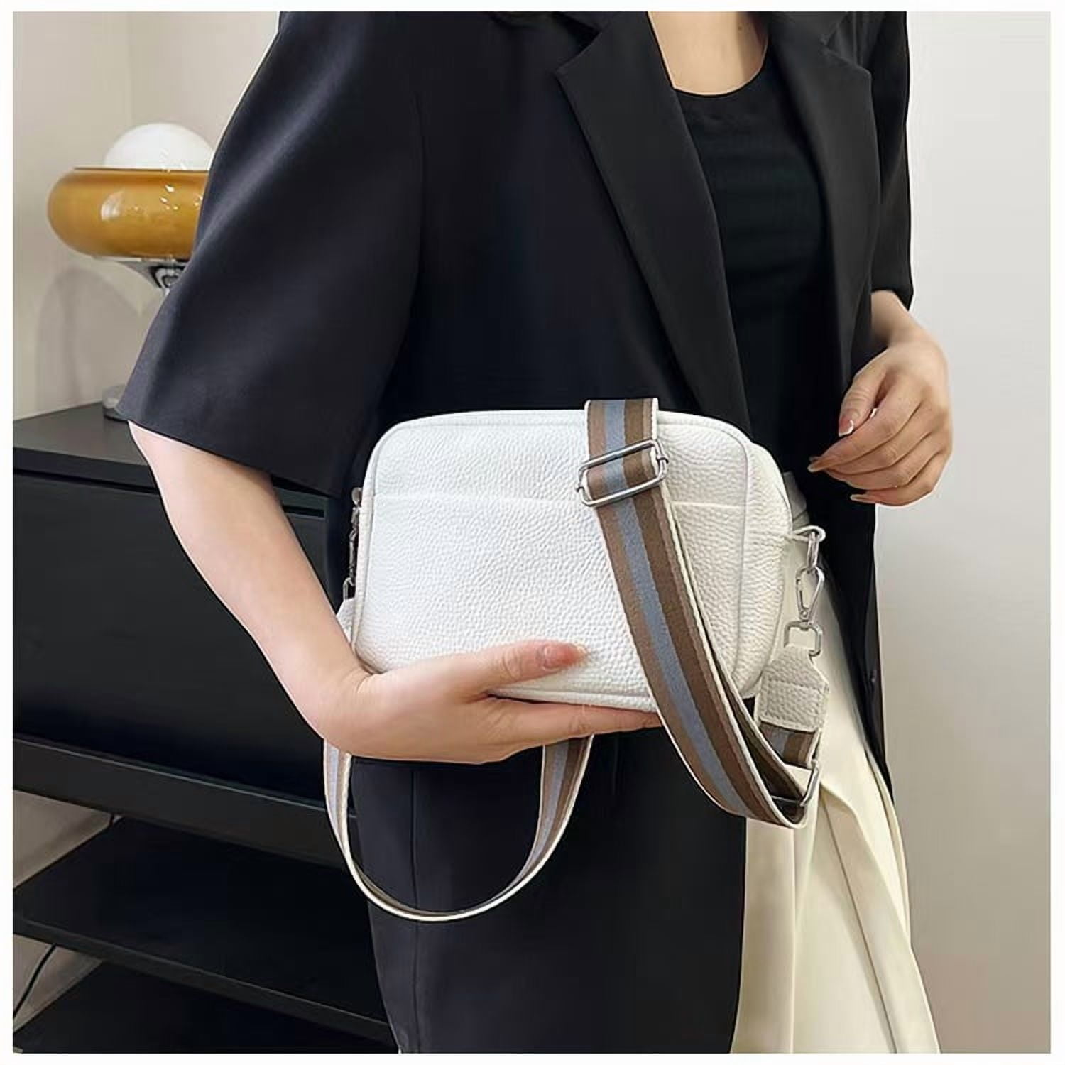 Classic Crossbody Bags for Women Stylish Designer Wide Purse Strap Shoulder Camera Bag Synthetic Leather Daily Use Bag