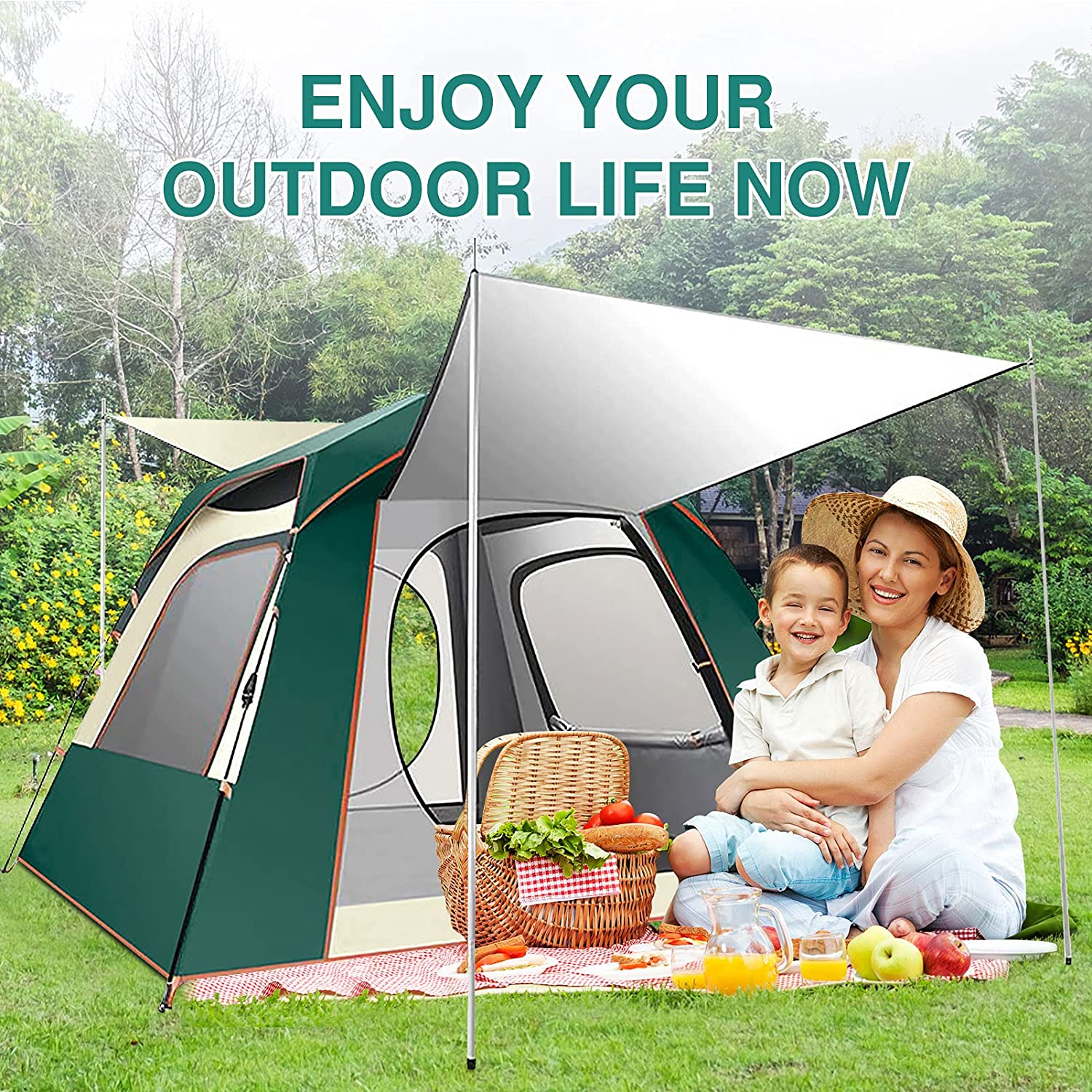 Pop Up Tents for Camping, 2/3/4/5 Person Family Cabin Tents, Waterproof, Double Layer, Big Tent for Outdoor,Picnic,Camping,Family,Friends Gathering - image 5 of 6