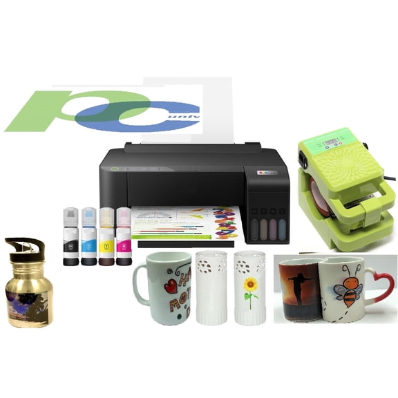 PC Universal Sublimation Bundle with Printer, Heat Press Machine & Assorted Mugs---includes transfer paper,heat tape etc.everything