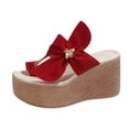 thumbnail image 5 of Rokment Women's Platform Wedge Flip Flops Delicate-Bee Bowknot Fashion Casual Suede Extra Chunky High Heels Slip on Backless Dress Sandals Comfortable Walking Slides Summer Shoes Red Size 9.5, 5 of 6
