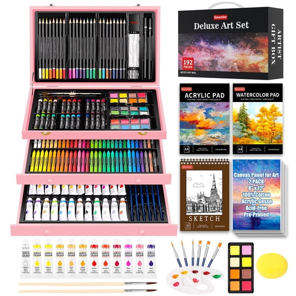 Art Kit Soucolor Deluxe, paquete de 192 con acrílico y almohadillas de acuarela