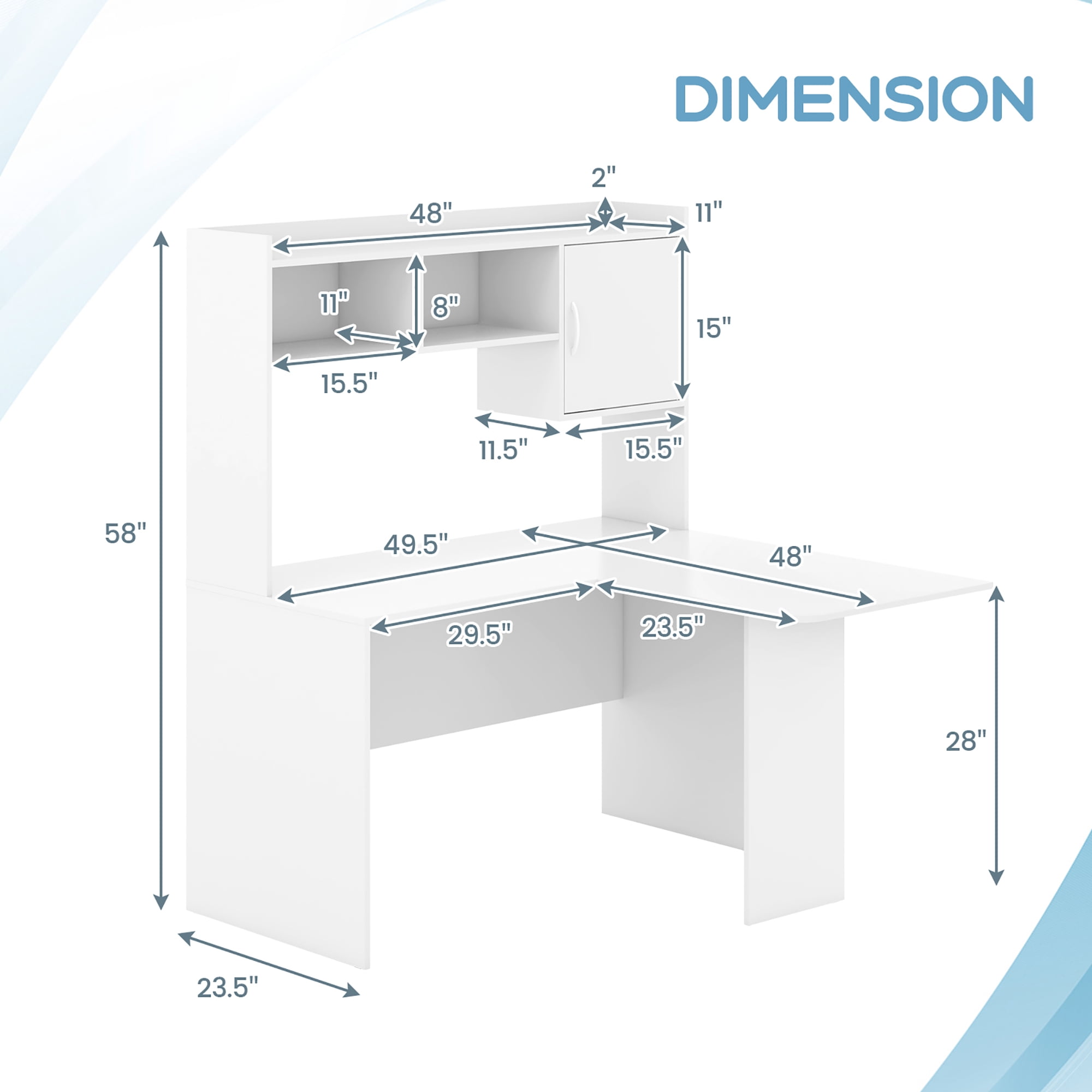 Gymax L-Shaped Desk w/ Open Storage Hutch Corner Computer Desk w/ Shelves & Cabinet