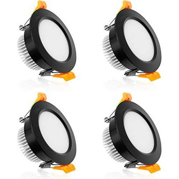 YGS-Tech 2 Pouces LED Encastré Éclairage Dimmable Downlight, 3W (Équivalent Halogène 35W), 5000K Lumière du Jour Blanc, CRI80, Garniture Noire, LED Plafonnier avec Conducteur LED (4 Pack)