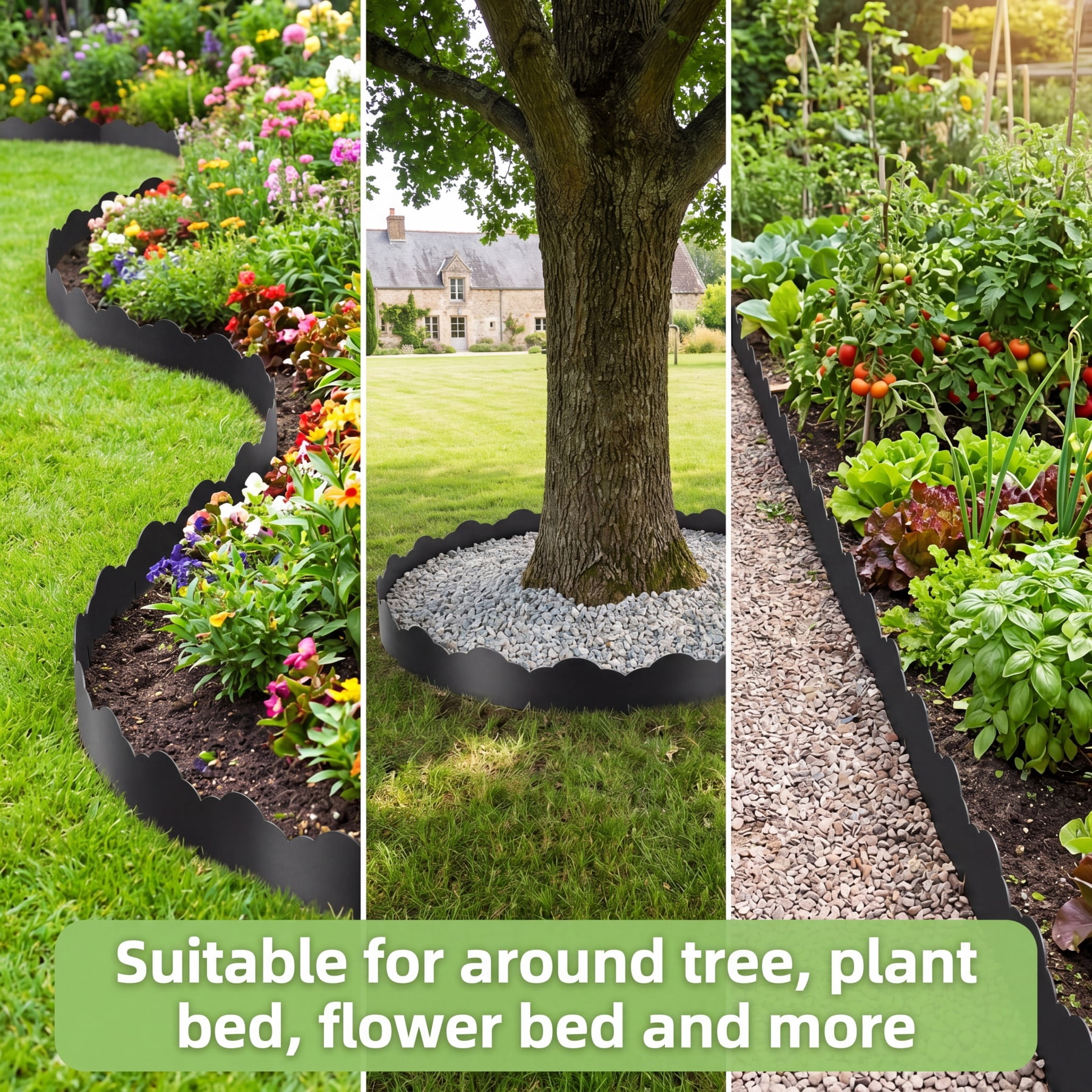 60FT Garden Edging, Heavy‑Duty Landscape Edging Border Kit with Elegant Cloud Design and 72 Anchoring Pegs, Paver Edging for Gardens, Lawn