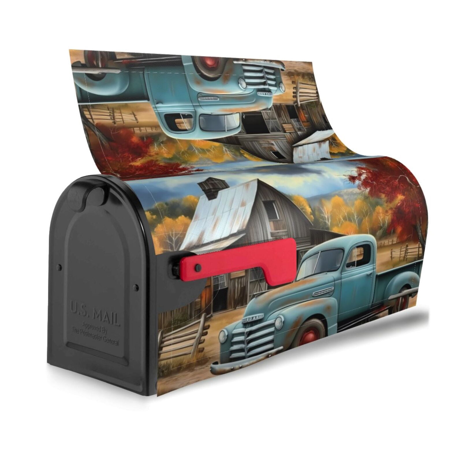 Logiee Vintage Truck Farm Scene Print Post Letter Box Wrap Decor, Mailbox Cover Suitable for Standard Mailbox and Large Size Mailbox,Outdoor Yard Decoration-21x18 in