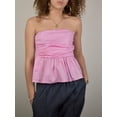thumbnail image 3 of Gupgi Women Peplum Tube Top Solid Color Strapless Ruffle Bandeau Shirts Off Shoulder Ruched Tops, 3 of 9
