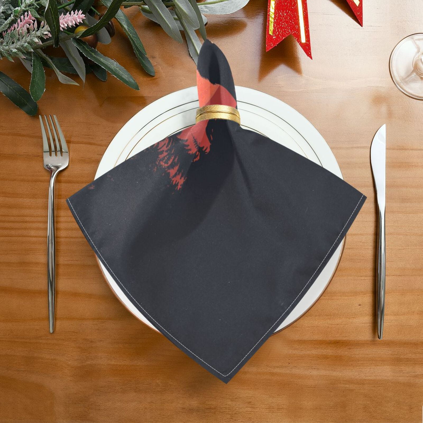 JSTEL Howling Wolf Red Moon Cloth Napkins Set of 6, 20x20 Inch Washable and Reusable Napkin for Decoupage Dinner Party Everyday Use