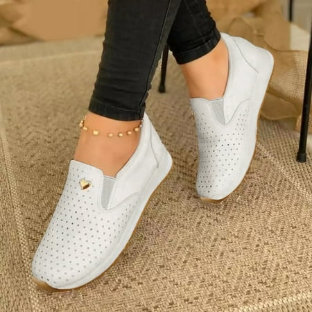 

ERTUTUYI Ladies Fashion Leather Surface Hollow Breathable Flat Comfort Casual Shoes White 37