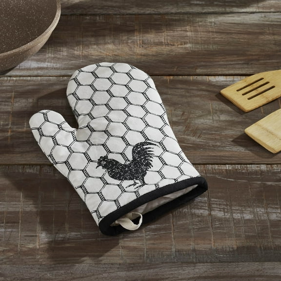 VHC Brands Cotton Oven Mitt, Printed, Heat Resistant, Baking Glove Pot Holder, Kitchen Mitts, Down Home Collection, 12.5x8, Soft White