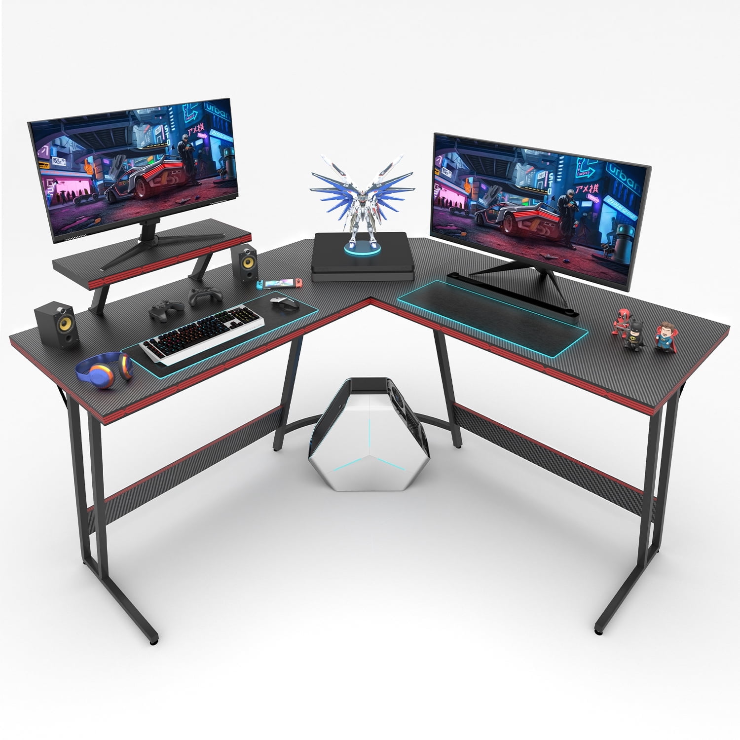 Lacoo 51.2“ Gaming Desk L-shaped Carbon Fiber Surface Gaming Corner Desk Table, Black