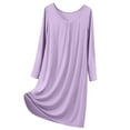 thumbnail image 2 of Aboser Womens Casual House Nightgowns Plus Size Long Sleeve Loungewear Breathable Round Neck Sleepshirt Loose Knee Length Sleepwear Solid Color Home Nightdress, 2 of 7
