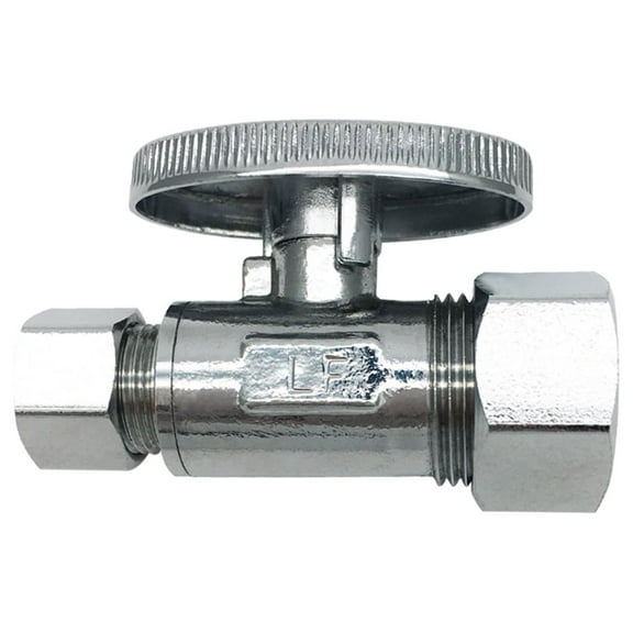 THEWORKS® Quarter-Turn Straight Stop Valve, 5/8" O.D. Compression Inlet x 3/8" O.D. Compression Outlet