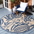 thumbnail image 2 of Safavieh Courtyard Crystal Floral Indoor/Outdoor Area Rug, Natural/Blue, 6'7" x 6'7" Round, 2 of 9