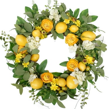 Idyllic Artificial Lemon Wreath, PVC Green/White, 20 in