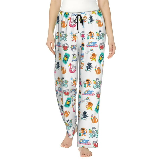 Balery Hello Summer Cat Pantalones de pijama para mujer, pijamas ultraligeros, pantalones de estar por casa-Medium