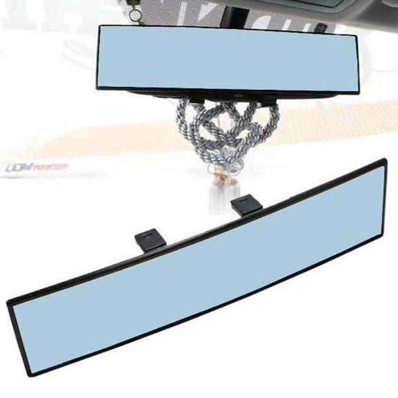 Universal Fit JDM 300mm 12-Inch Wide Anti-Glare Blue Tint Curve Convex Clip On Rear View Mirror For Car SUV Van Truck, etc