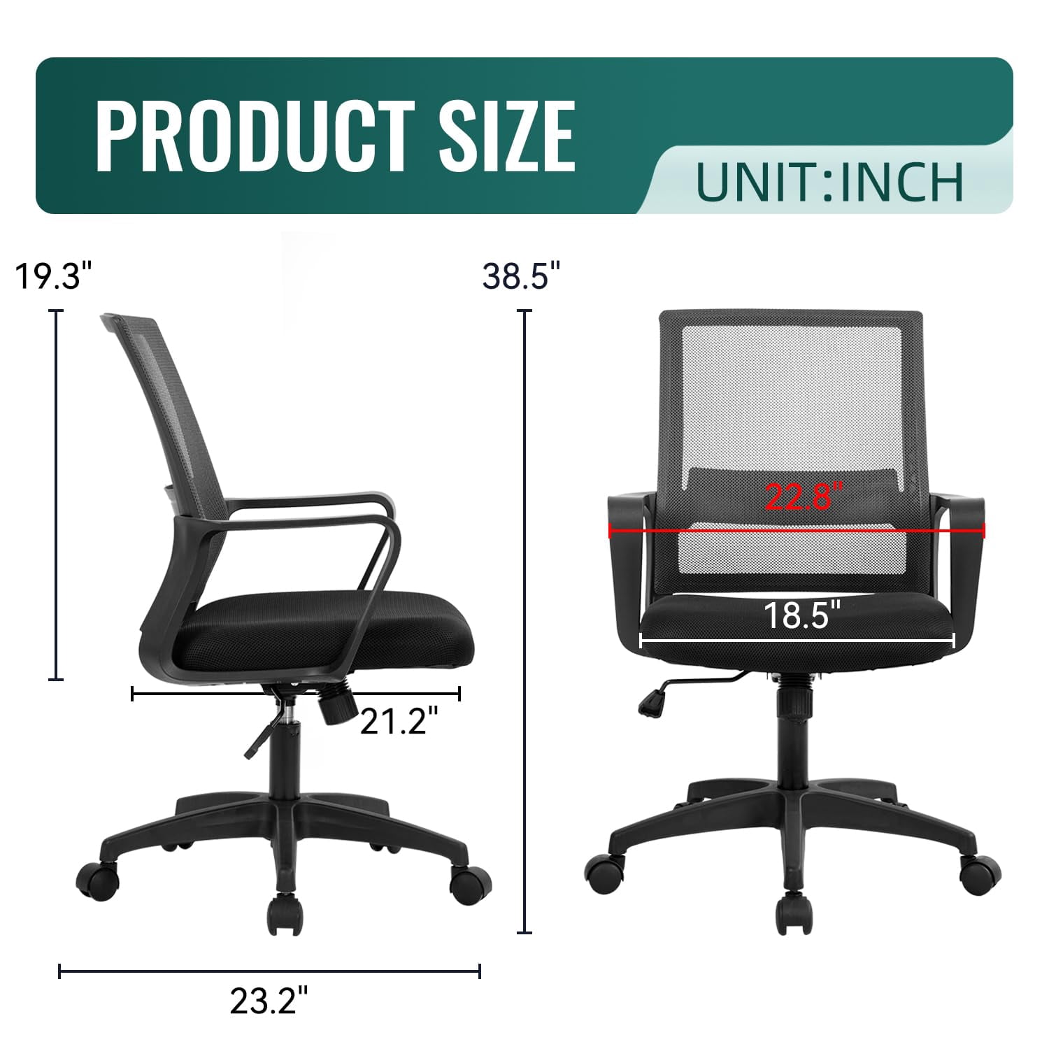 FDW Ergonomic Mesh Office Chair - Adjustable Mid-Back Computer Desk Chair with Lumbar Support, Grey