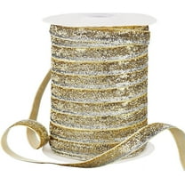 1 Roll 50 Yards Metallic Glitter Ribbon 3/8" (10mm) Golden Sparkle Ribbon Craft Sewing Trim Polyester Glitter Ribbon for Gift Warpping DIY Crafts Wedding Party Christmas Hair Bows