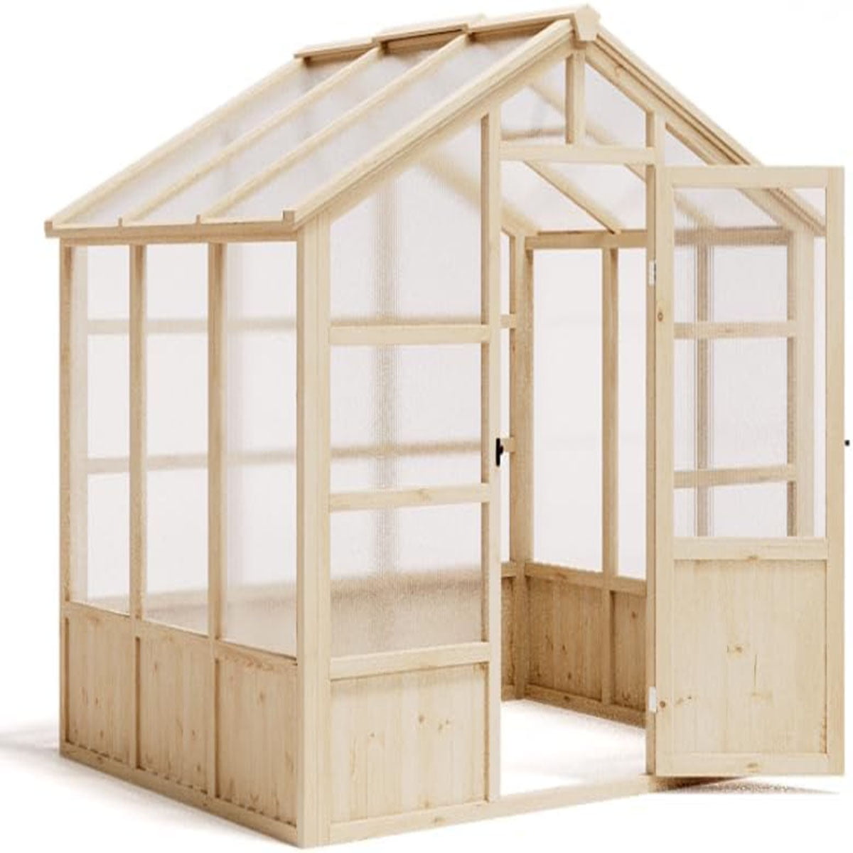 Outdoor Greenhouse, 8x6FT Heavy Duty Wooden Greenhouse with Polycarbonate Panels & Lockable Door - Sturdy Wood Frame Garden Green House with Adjustable Roof Vent, for Yard, Gardening（ship in 3 boxes）