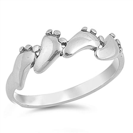 Baby Feet Foot Footprint Ring ( Sizes 3 4 5 6 7 8 9 10 ) New .925 Sterling Silver Band Rings by Sac Silver (Size 6)