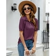 thumbnail image 6 of ZHENWEI Women Casual V-Neck Polo T-Shirts Loose Puff Short-Sleeve Tops Button Down Collared Tunic Blouse, 6 of 7