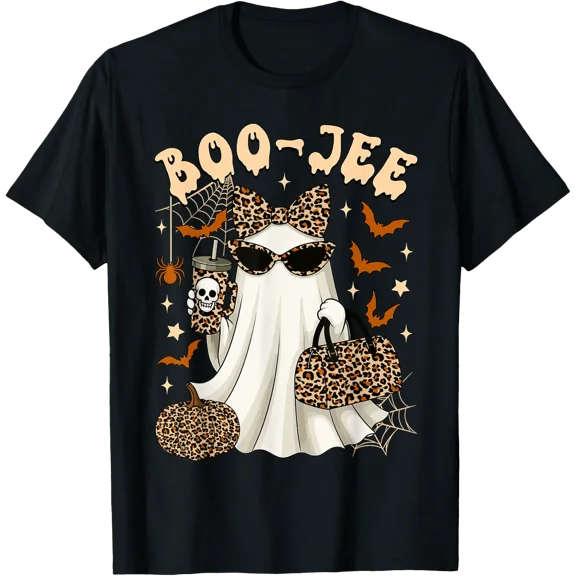 Boo-Jee Leopard Coffee Ghost Halloween T Shirt Size S-5XL