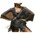 thumbnail image 1 of Women Bikini Cover Up Sheer Half Sleeve Glitter Reflective Coat, 1 of 3