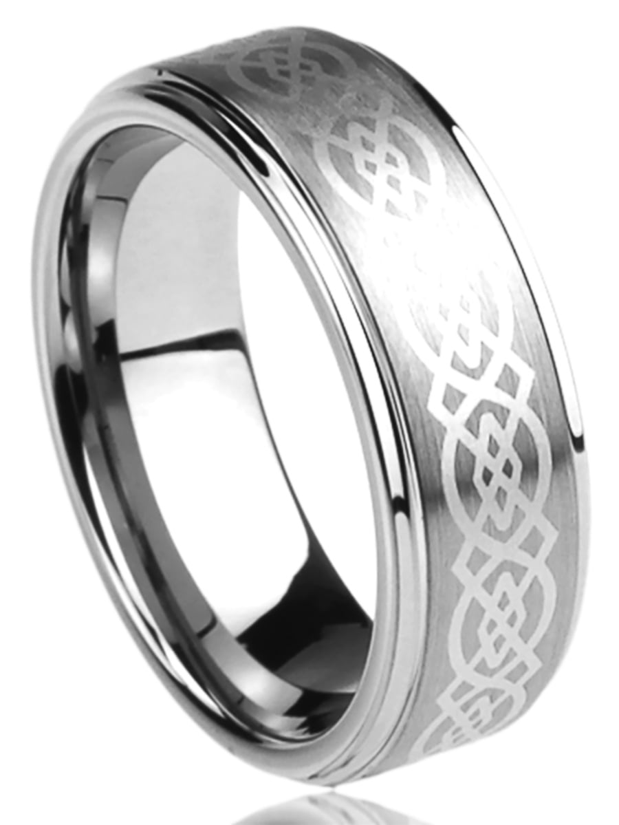 Mens 8mm Stainless Steel Wedding Engagement Band Celtic Cross Engraved Ring 