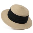 thumbnail image 2 of PBFRDSJ Women's Wide Brim Braided Sun Hat UPF 50+ Sun Protection Flat Top Hat Floppy Summer Beach Cap, 2 of 5