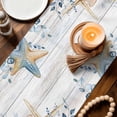 thumbnail image 2 of Blue Eucalyptus Coastal Cotton Linen Table Runner for Dining Kitchen, Beach Starfish Shell Nautical Retro Wedding Outdoor Party Tablerunners, Dresser Scarf Coffee Tablecloth Runners 13x70 Inches, 2 of 9