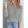 thumbnail image 2 of Women Sweater Long Sleeve Knitwear Crew Neck Knitted Top Pure Colour for Autumn Winter Light Gray XL, 2 of 6