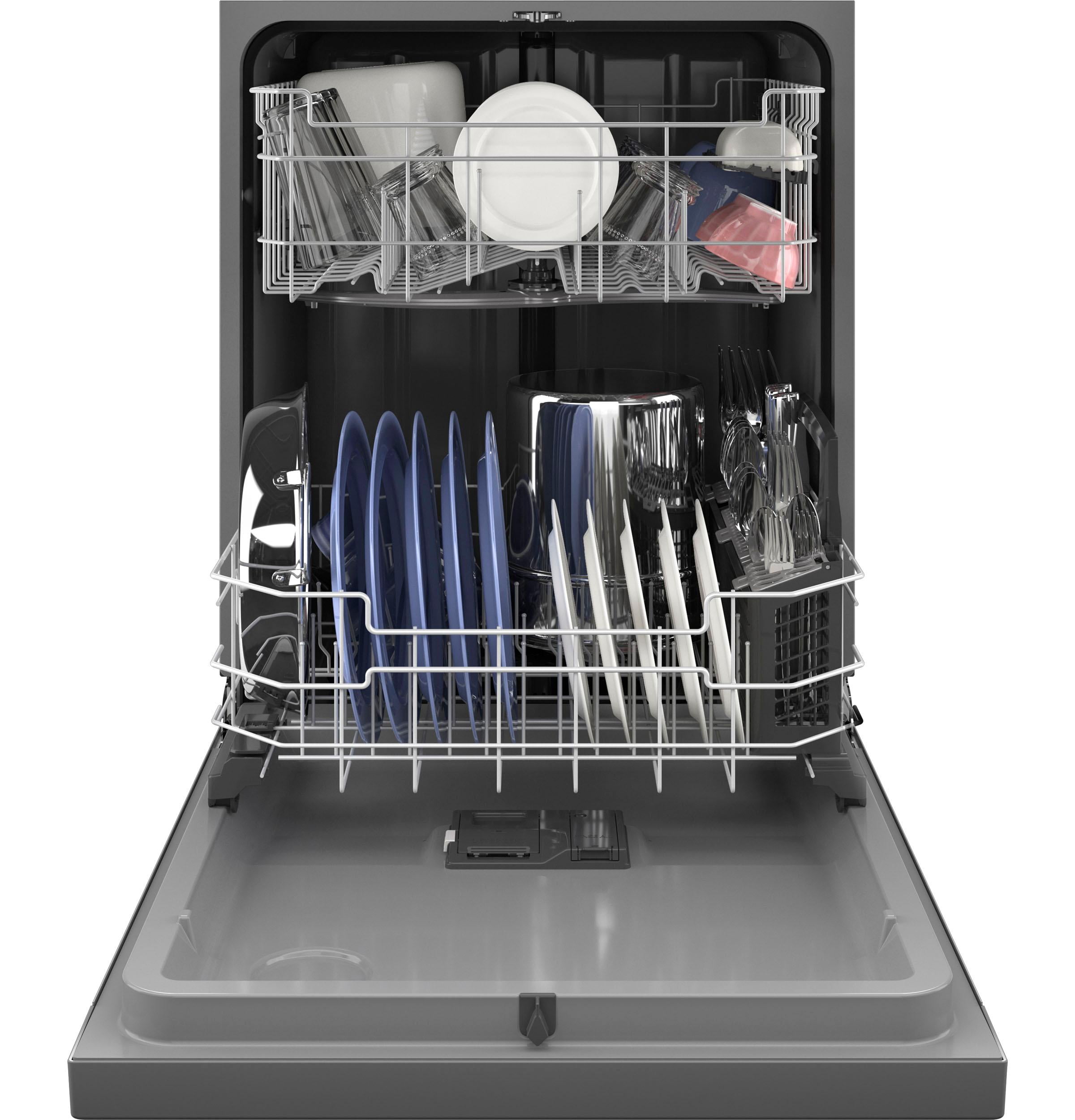 GE Front Control with Plastic Interior Dishwasher Sanitize Cycle & Dry Boost - GDF550PSRSS
