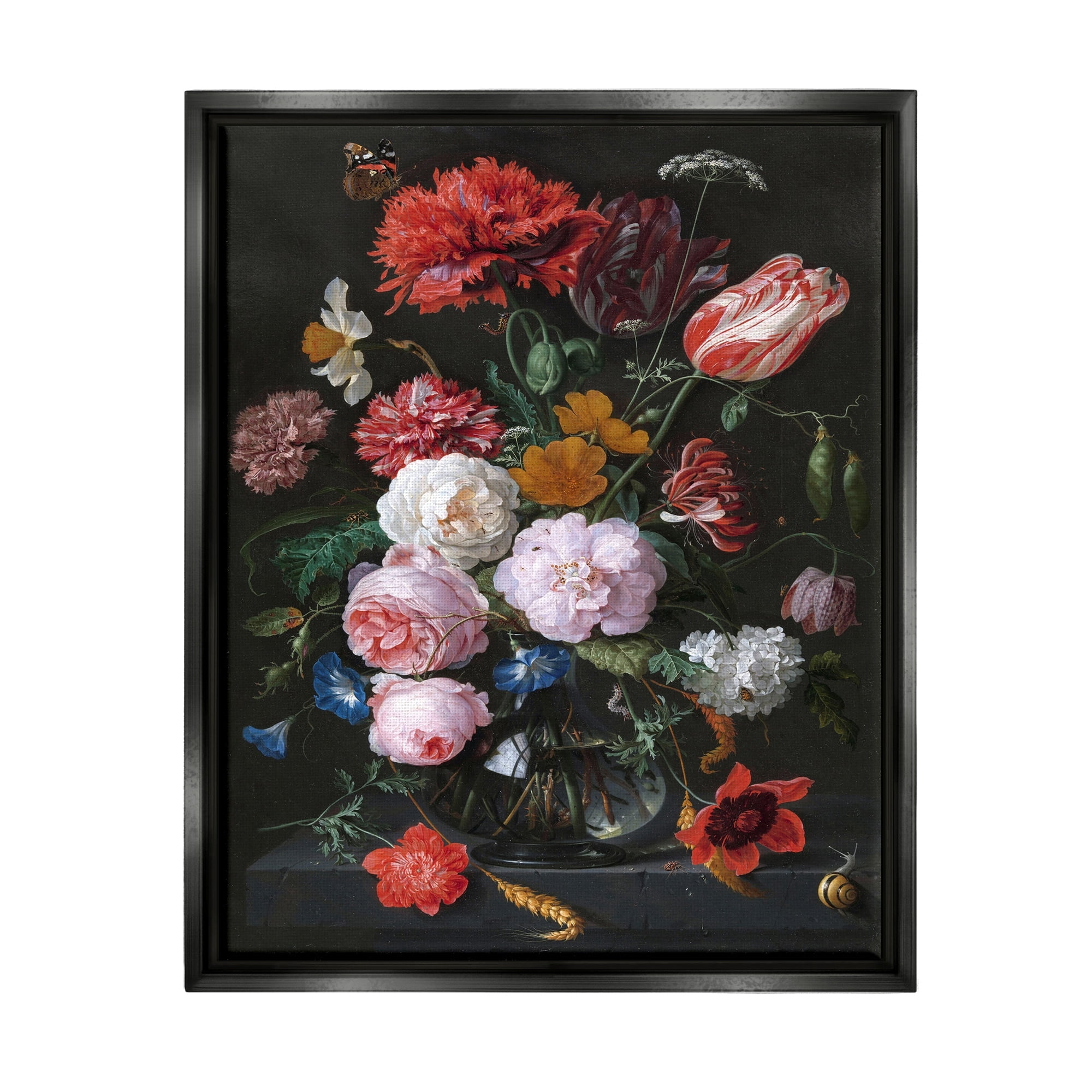 Stupell Industries Vaas met Bloemen Jan Davidsz de Heem Classical Painting Painting Jet Black Floating Framed Canvas Print Wall Art, Design by one1000paintings