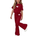 thumbnail image 2 of Stamzod 2 Piece Girls Outfits Short Sleeve T-Shirt Top + Flared Pants Girls' Clothing Sets Sizes 5-15 Years Red C 13-14Years, 2 of 8