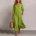 thumbnail image 4 of Omexry Beach Dresses for Women Women Casual 3/4 Sleeve Solid Turndown CollarButtons Hem Slitted Long Dresses, 4 of 7