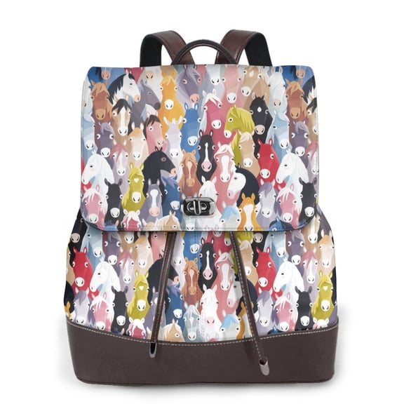 Ratiio Colourful Horses Pattern Womens Backpack Purse Leather Backpack Purse for Women Travel Fashion Backpack Designer Ladies Shoulder Bags