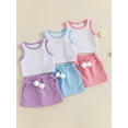 thumbnail image 3 of Toddler Kids Girl Summer Clothes Set 12 18 24 Months 2T 3T 4T 5T Sleeveless Round Neck Tank Tops Plush Ball Skorts Shorts Outfit, 3 of 9