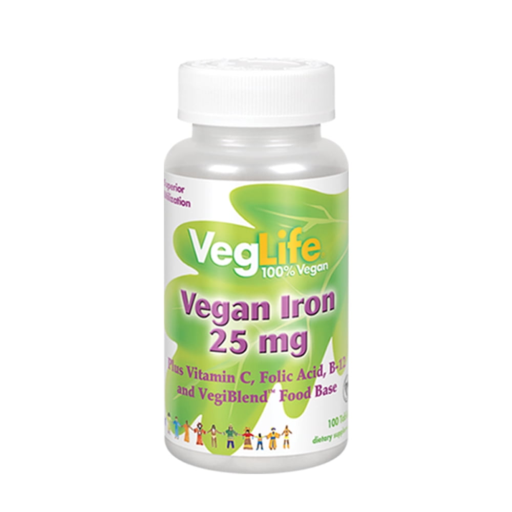 VegLife Vegan Iron 25 mg Plus Vitamin C, Folic Acid, B12 and