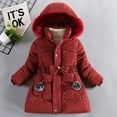 thumbnail image 2 of Povozer Girls' Long Winter Coats Warm Parka Lined Puffer Jacket Thicken Fleece Hooded Coat with Collar for Girls(Red,6-7 Years), 2 of 5
