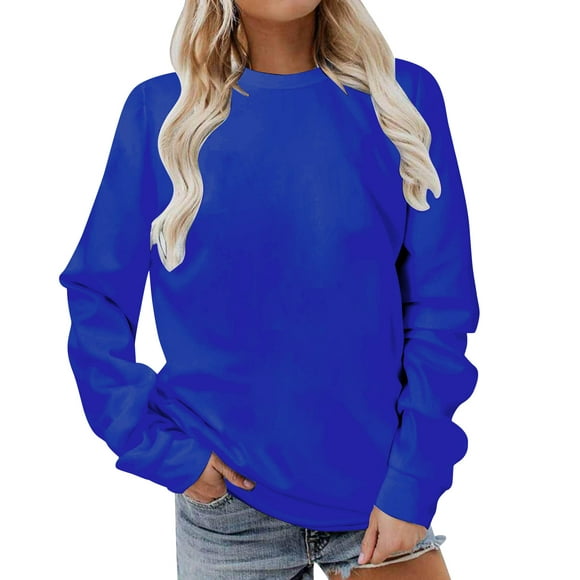 Yuyuzo Fall Tops for Women Crew Neck Sweatshirts Long Sleeve Solid Color Pullover Top Tees Loose Fitted