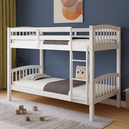 Twin Over Twin Bunk Bed with Ladder White