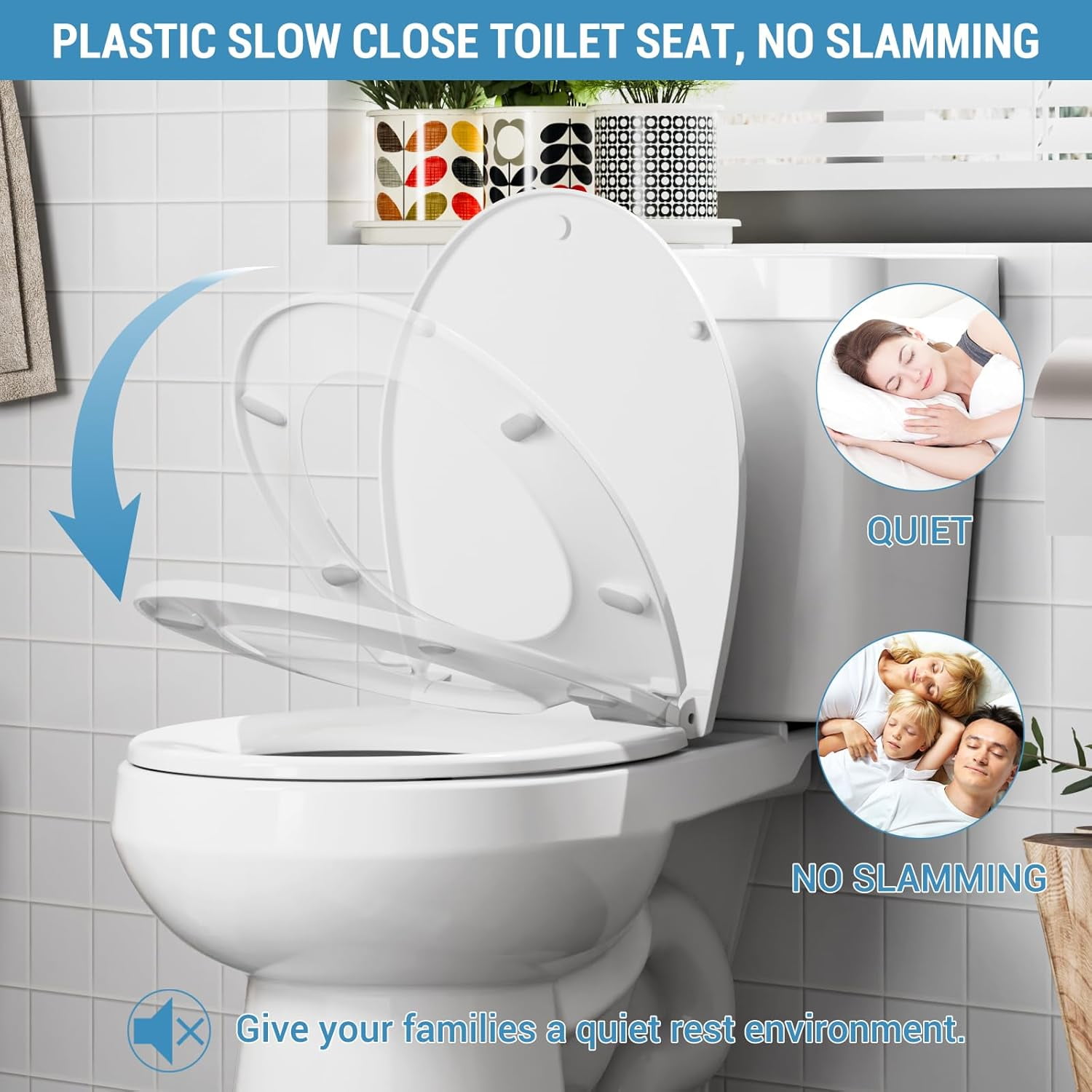 Roromall Round Elongated Toilet Seat, Soft Close Hinge Magnetic Non-Slip Seat Toilet Lid, Quick-Release Function American Standard Toilet Seat, White