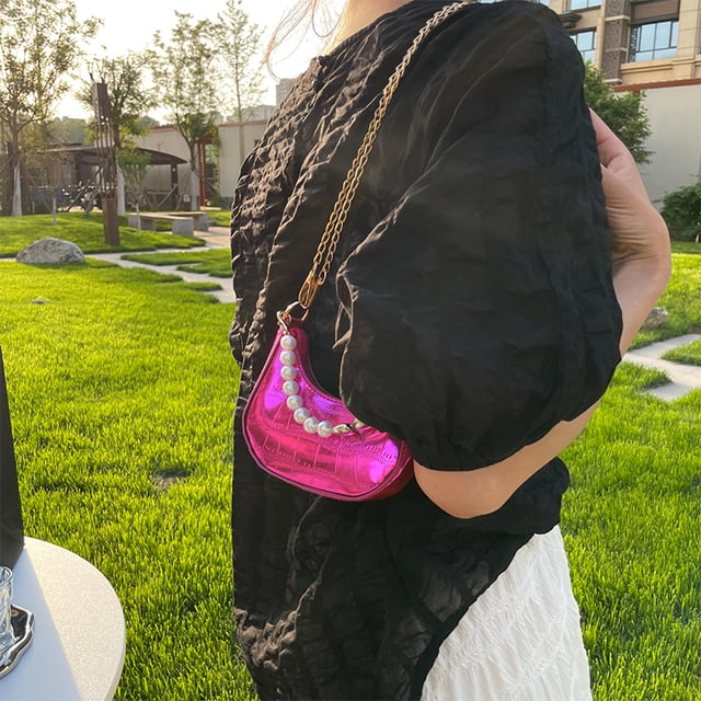 Bolso de hombro para mujer, bolso de mano de cuero PU, bolso brillante, rosa, rojo, rojo FLhrweasw Nuevo