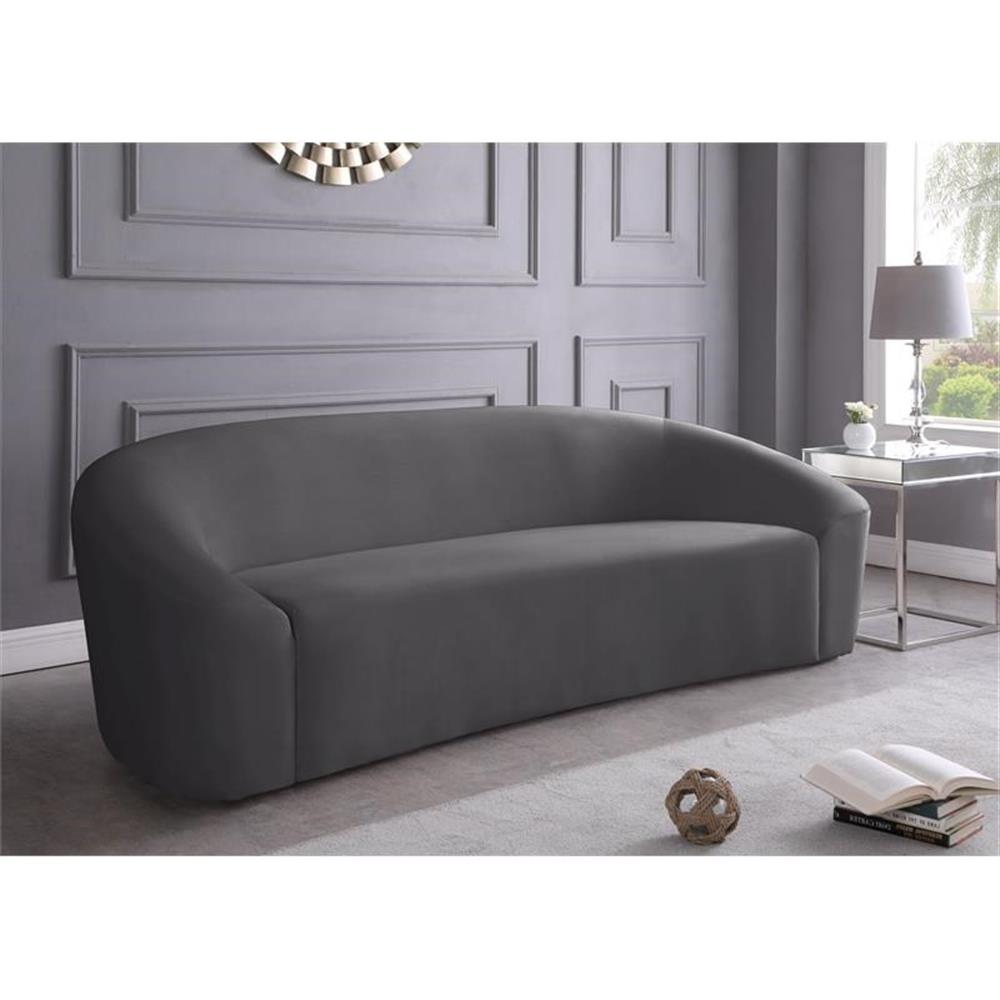 Bowery Hill Contemporary Curved Back Upholstered Gray Velvet Sofa