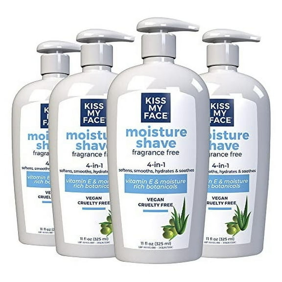 Kiss My Face Moisture Shave Cream, Fragrance Free Shaving Cream For Men And Women, 11 Oz Pump Bottle, 4 Pack (Packaging May Vary).